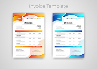Abstract modern colorful business invoice template. Quotation Invoice Layout Template Paper Sheet Include Accounting, Price, Tax, and Quantity. With color variation Vector illustration of Finance Docu