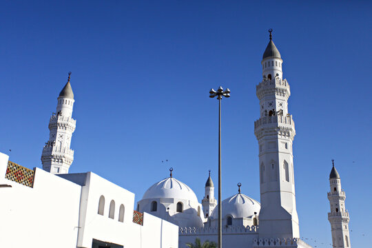 Quba Mosque, the first mosque build by prophet Muhammad in Medina, Saudi Arabia. A Historical and heritage building, visited by pilgrims during hajj and umrah.