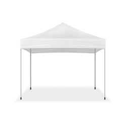 Pop-up canopy tent, vector mockup. Exhibition outdoor show pavilion, mock-up. White event marquee, template for design