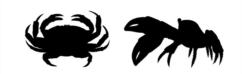 Vector silhouette of couple of crab on white background. Symbol of ocean animal.