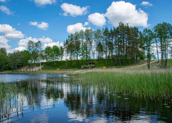 landscape with a landscaped beach on the river