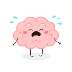 Cute crying cartoon brain character vector illustration