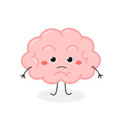 Funny angry cartoon brain character vector illustration