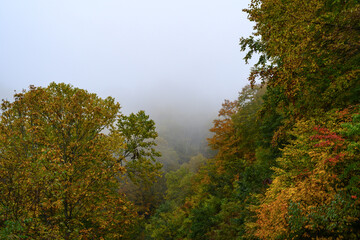 Fototapeta premium 雨雲に覆われる山地の秋