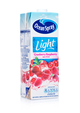 LONDON, UK - JANUARY 02, 2018: Pack Of Ocean Spray brand  Cranberry Light Juice on a White.