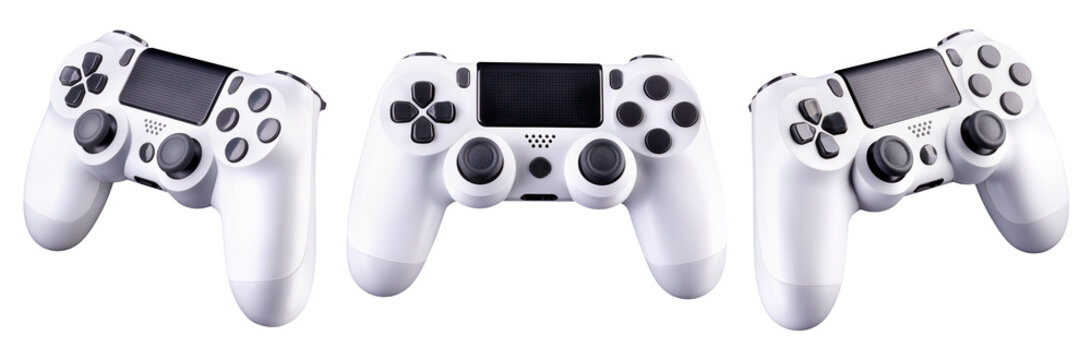 Set of white video game joysticks gamepad isolated on a white background
