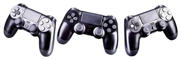 Set of black video game joysticks gamepad isolated on a white background