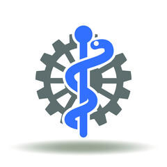 Caduceus Gear Icon Vector. Medical Logo. Emergency Medicine Sign. Pharmacy Service Innovative Technology Illustration.