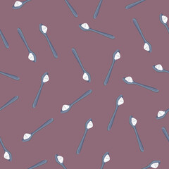 Sugar spoon pattern on burgundy background. spoon of salt.