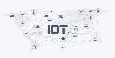 Smart world concept. IoT (Internet of Things). ICT (Information Communication Technology). Communication technology for internet business. Global world network and telecommunication on earth. Vector
