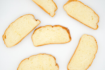 Sliced bread isolated on a white background, Top View.