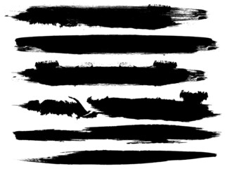 Grunge Paint Roller . Vector brush Stroke . Distressed banner . Black stripes isolated. paintbrush collection . Modern Textured shape . Dry border in Black . Bulge lines