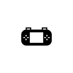 Portable video game console in black flat glyph, filled style isolated on white background