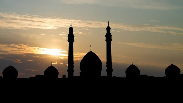 Jamkaran Mosque and Shia religious places: Time Lapse at Sunrise with Colorful Sky, Qom, Iran