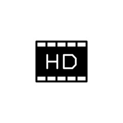 Hd movie vector icon in black flat glyph, filled style isolated on white background