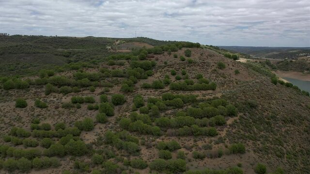 Aerial drone view of Odeleite Dam reservoir in Algarve, Portugal