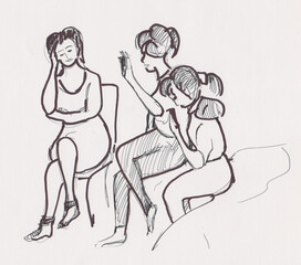 Fototapeta na wymiar three woman talking in party