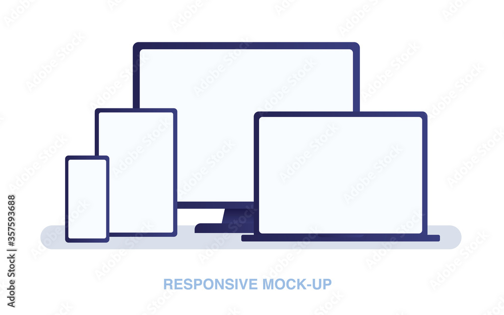 Poster responsive web design. the website is open on computer, laptop, tablet and smartphone. flat vector /