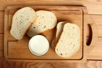 Milk glass and bread