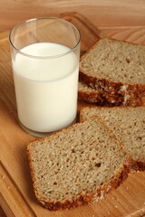 Milk glass and bread