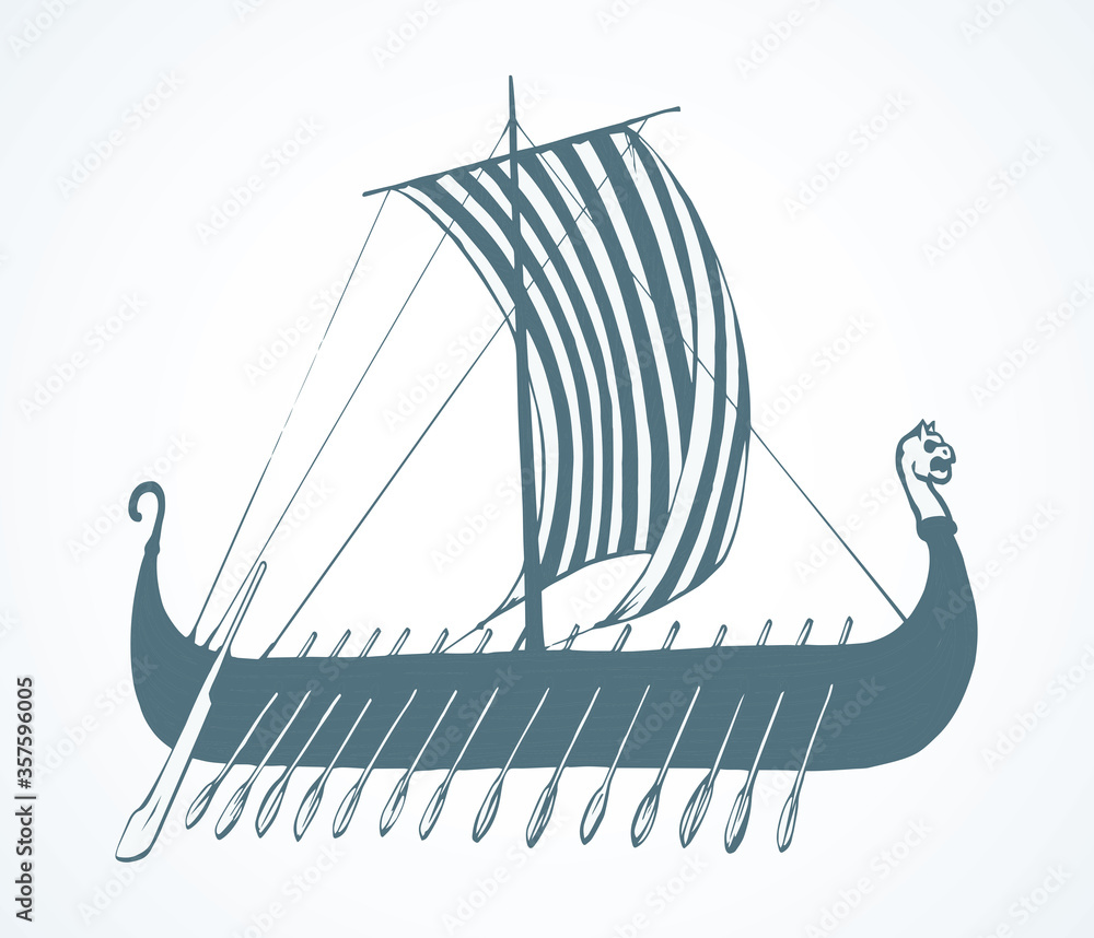 Wall mural Ancient Viking ship. Vector drawing