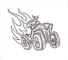 ATV. An emblem for a Quad bike. Vector illustration. Graphics. Engraving