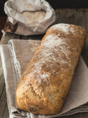 Homemade bread on a wooden board.