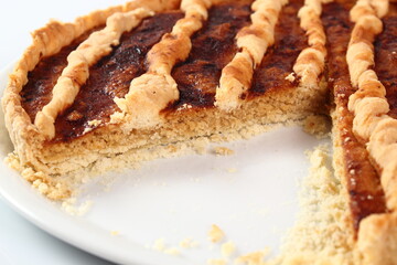 Shoofly Tart with Golden Syrup Filling. Isolated on white background.