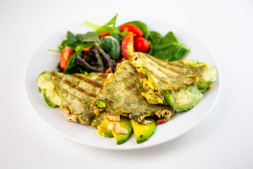 Chicken Quesadilla with avocado, dried tomatoes and jalapeno