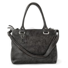Naklejka premium Elegant black leather woman's handbag isolated on white background, Women's Fashion Bags