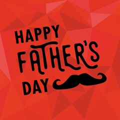 Happy Father's Day vector card with mustache on red low poly background