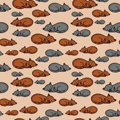 seamless pattern, sleeping cat, wallpaper and fabric ornament, wrapping paper, background for different design