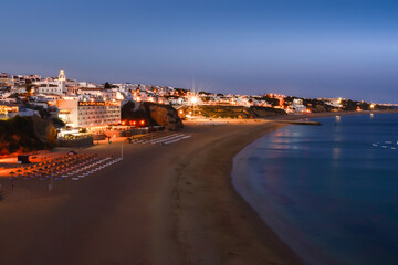 Fototapeta na wymiar Beach of Albufeira at evening in Algarve, Portugal
