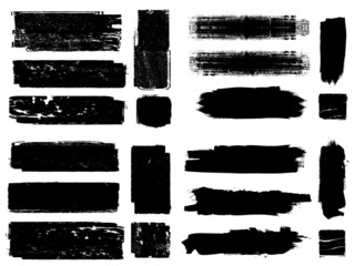 Grunge Paint Roller . Vector brush Stroke . Distressed banner . Black stripes isolated. paintbrush collection . Modern Textured shape . Dry border in Black . Bulge lines