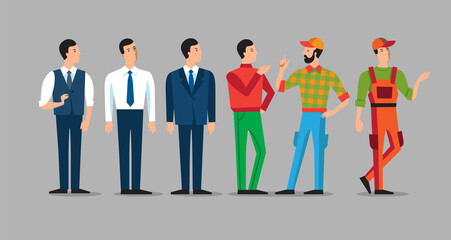 business people in suits and workers in overalls. vector illustration