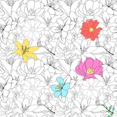 Fototapeten Hand drawn flower seamless pattern background. Vector Illustration © olegganko