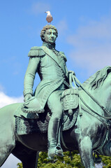 Royal Palace and statue of King Karl Johan XIV in Oslo, Norway.
