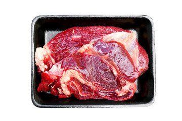 Fresh raw beef in a package isolated on white background,Beef ready to cook