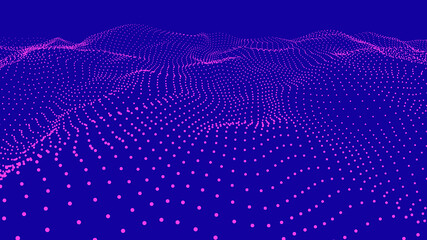 Wave of points. Abstract background with dynamic wave. Dots in space. 3d rendering.