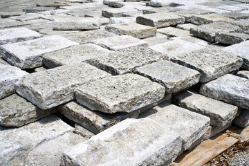 Paved stone tiles.