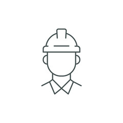 Civil engineer or male architect with helmet or hard hat. Technician or Construction Workers in industrial.  icon, work, engineer, line, stroke. Vector illustration. Design on white background. EPS10