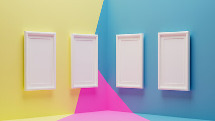 3d rendering of white picture frame on modern wallpaper in abstract concept.