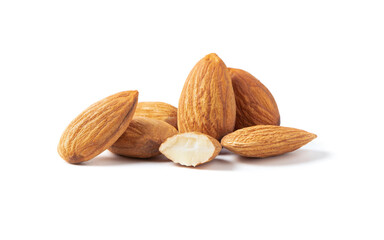 Group of almonds nuts isolated on white
