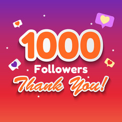 1000 Followers, Thank you Background for Social Network friends. Vector Illustration