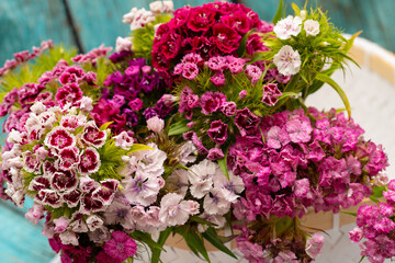 An assortment of pink and white flowers