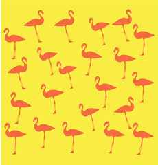 Pink flamingos seamless pattern, on a yellow background