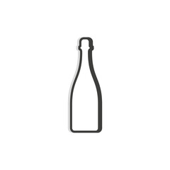 Shampagne bottle line. Simple template. Isolated object. Symbol in thin lines for alcoholic institutions, bars, restaurants, pubs and night clubs. Dark outline. Flat illustration on white background