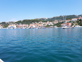 view  from the sea of the bay of Rab in Croatia