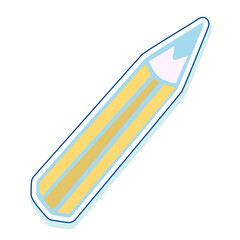 The pencil. Isolated element on a white background. Sticker. Doodle style. Cartoon picture for scrapbooking, decoration, congratulations, invitation cards, etc.