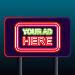 Fototapeta premium billboard for outdoor advertising glowing box neon sign. vector illustration